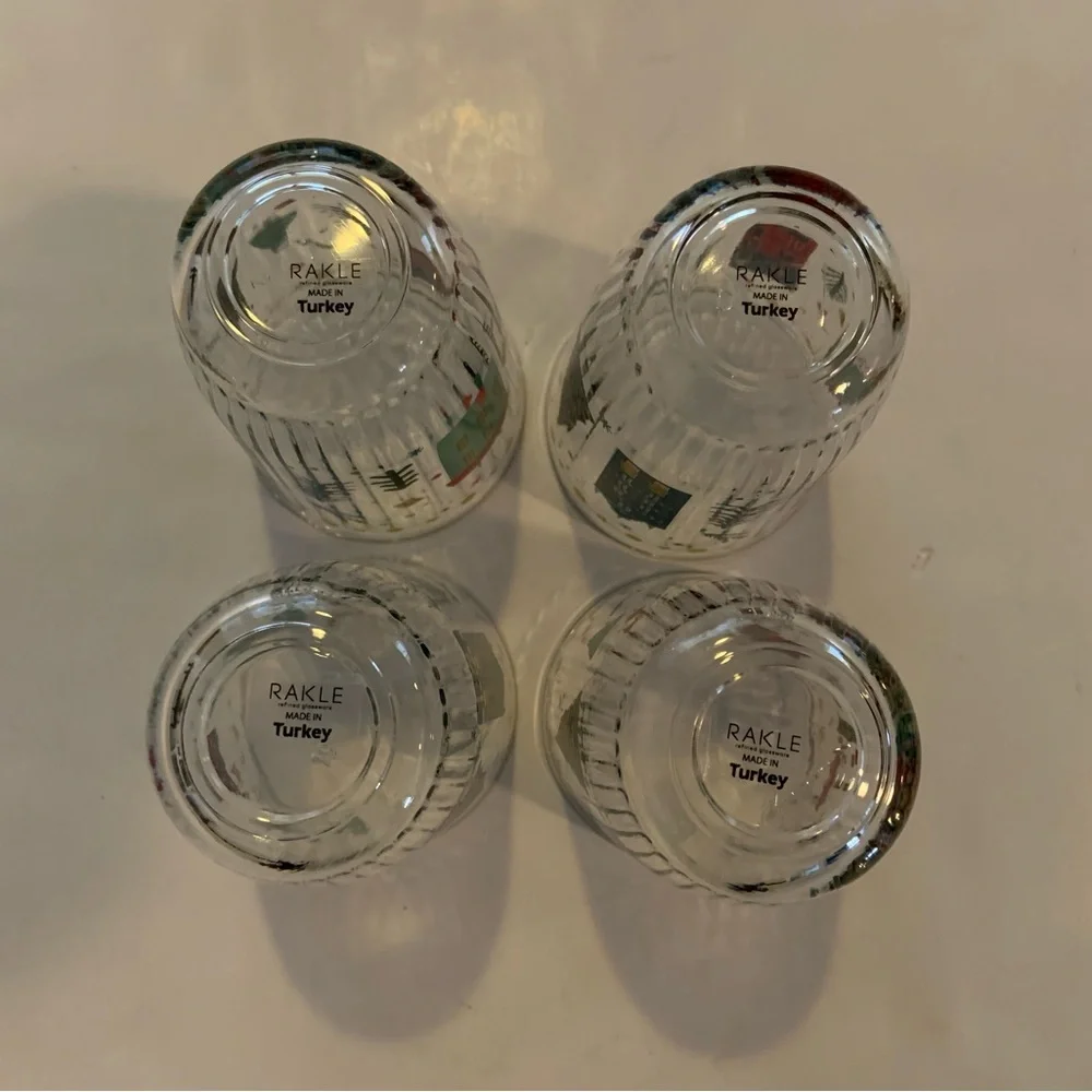 Rakle Holiday Village Christmas Tumblers Set Of 4 Ribbed Glass